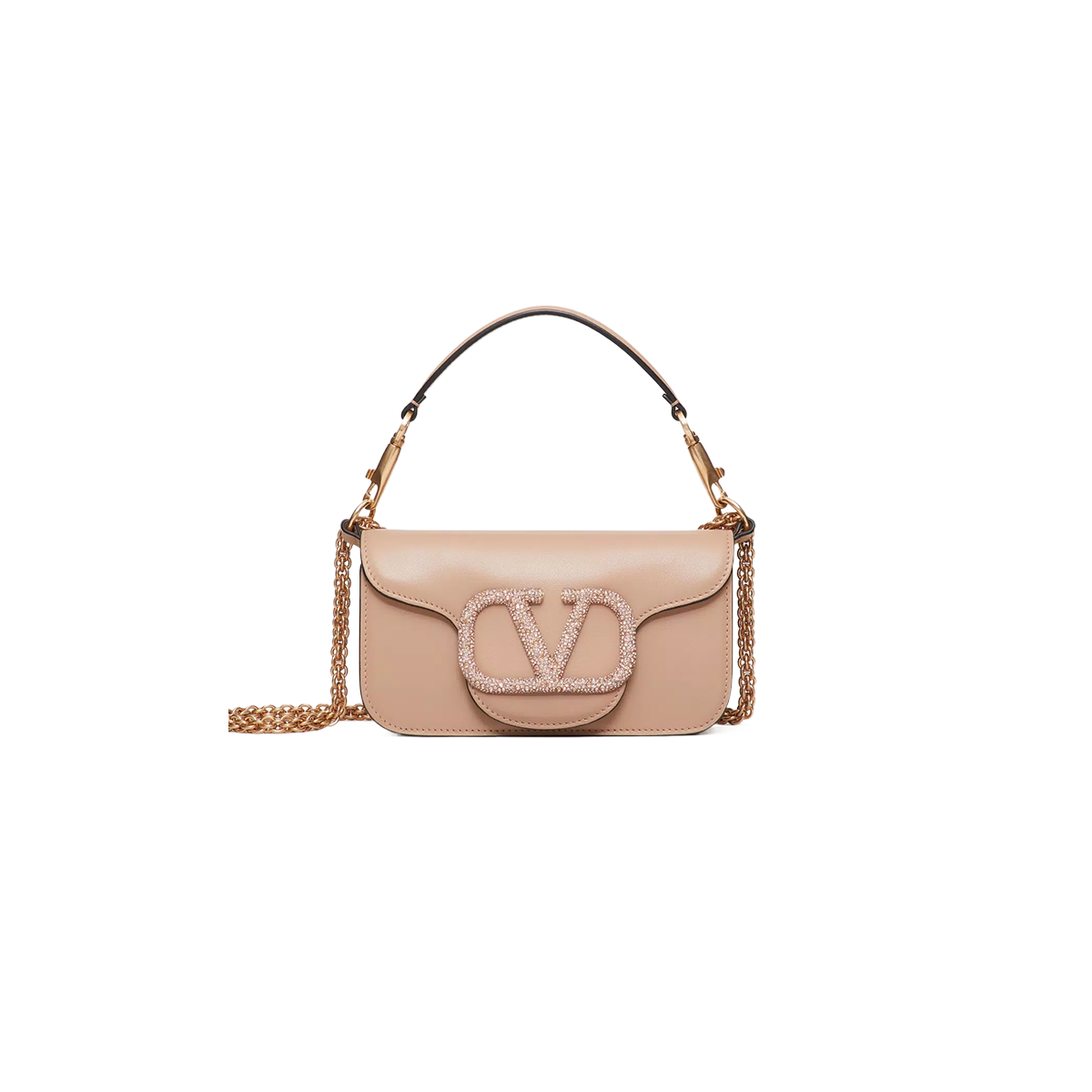 Valentino GARAVANI LOCÒ SMALL SHOULDER BAG WITH JEWEL LOGO [Pink]🩷（1 ：1 Replica）