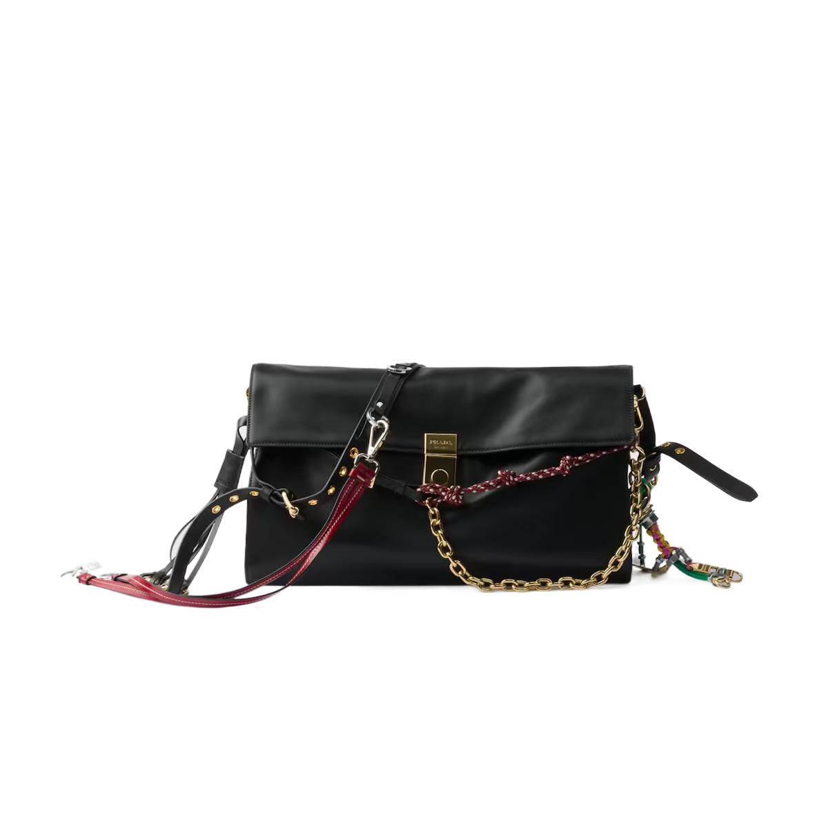 Prada Soft Sound large leather shoulder bag with charms [Black]🖤（1 ：1 Replica）