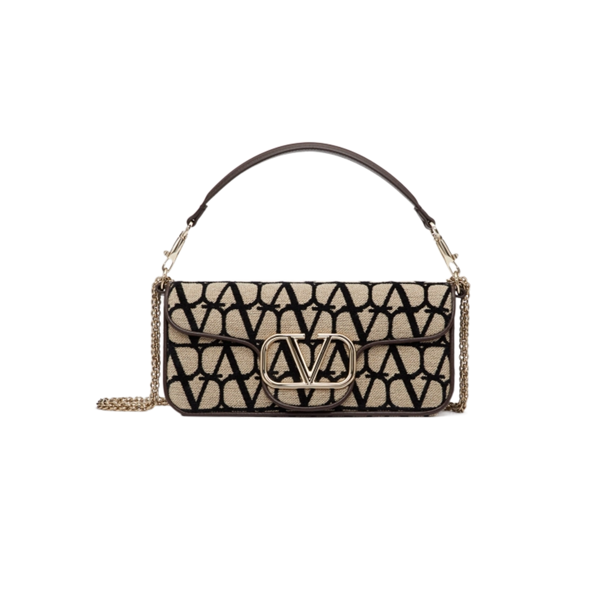 Valentino V logo LOCÒ sheepskin and fabric handbag [Brown]🤎（1 ：1 Replica）
