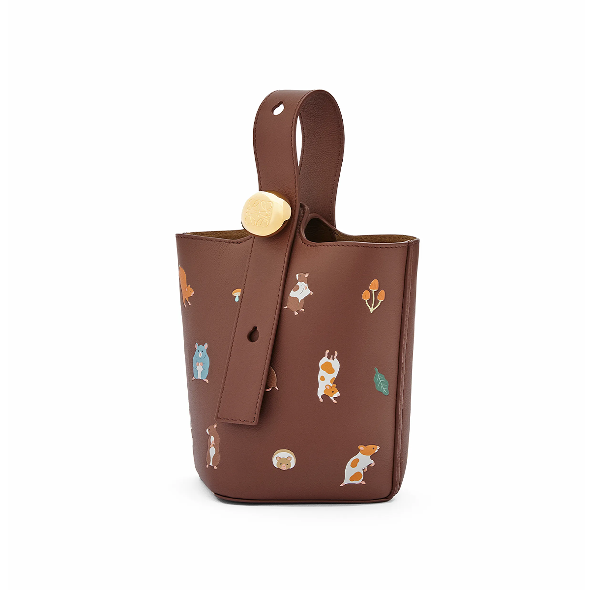 Loewe Mini Pebble Bucket Bag in Nappa Leather with Hamster Pattern [Brown]🤎（1 ：1 Replica）
